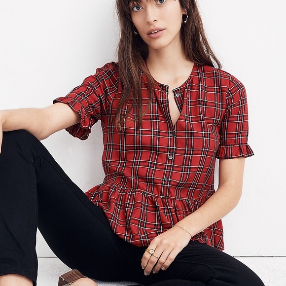 Madewell Studio Ruffle-Hem Top in Clanton Plaid - Picture 1 of 4